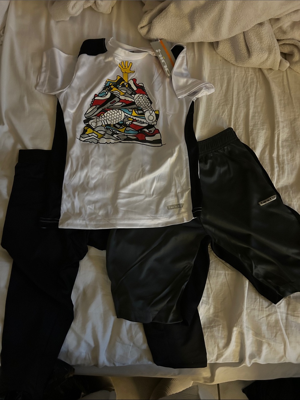 Hind Kids Matching Set White and Black Graphic Tee with Shorts